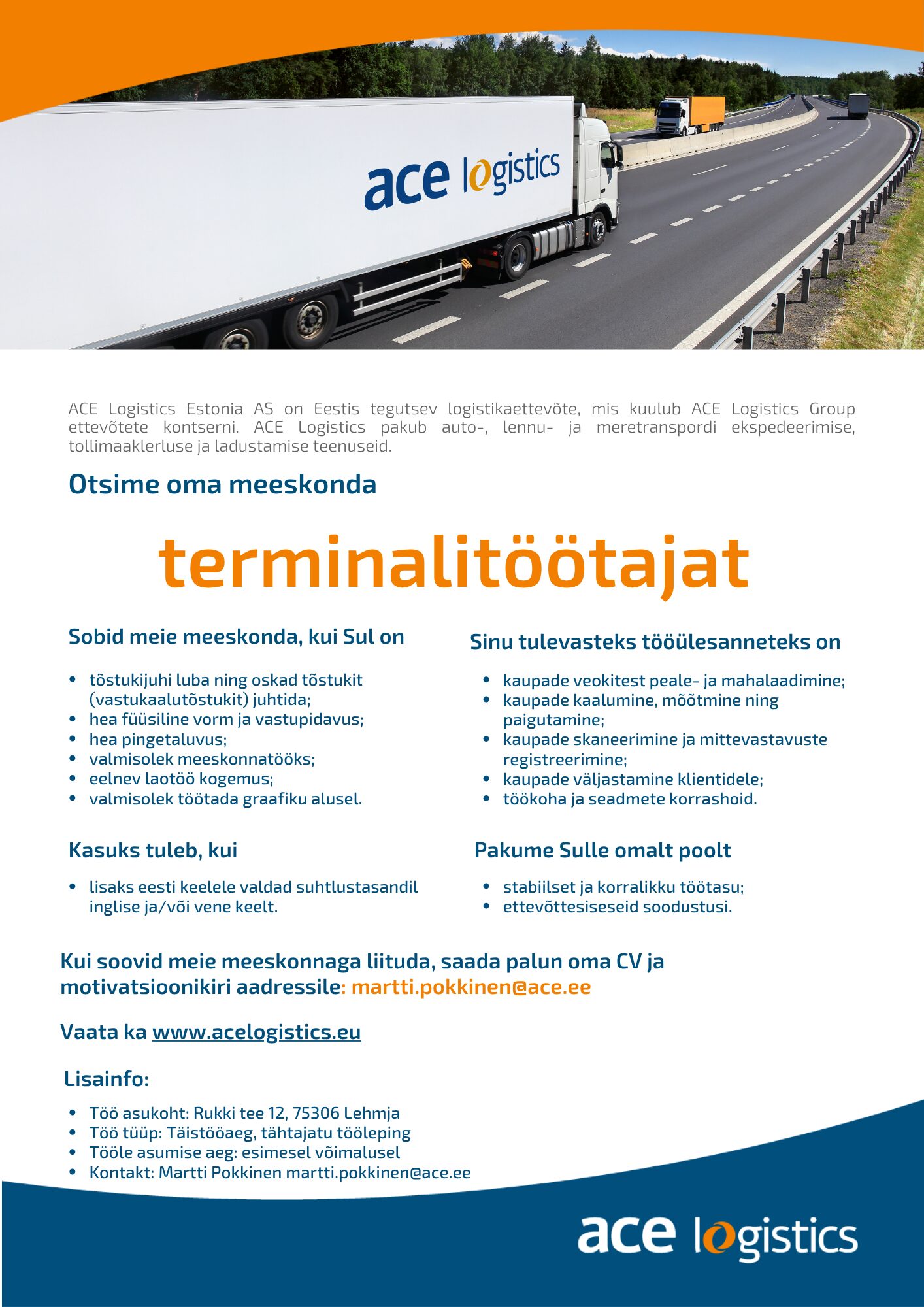 ACE Logistics otsib terminalitöötajat